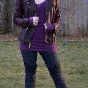 Purple and Brown Jacket with Zipper Details